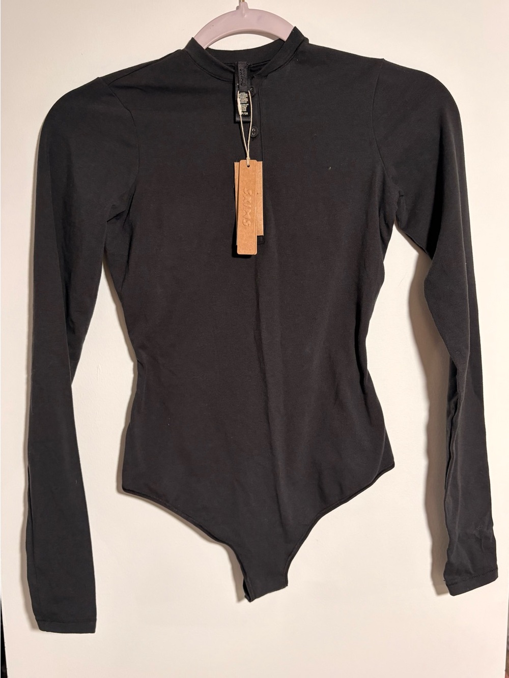 SKIMS Black Long-Sleeve Mock Neck Bodysuit